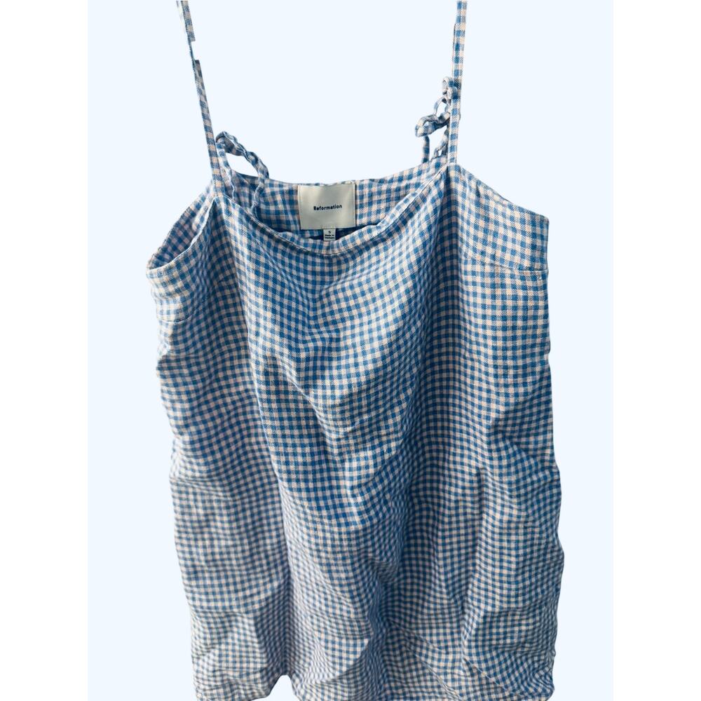 Reformation Aubree Linen Dress in a blue and white gingham print size small - Picture 4 of 11